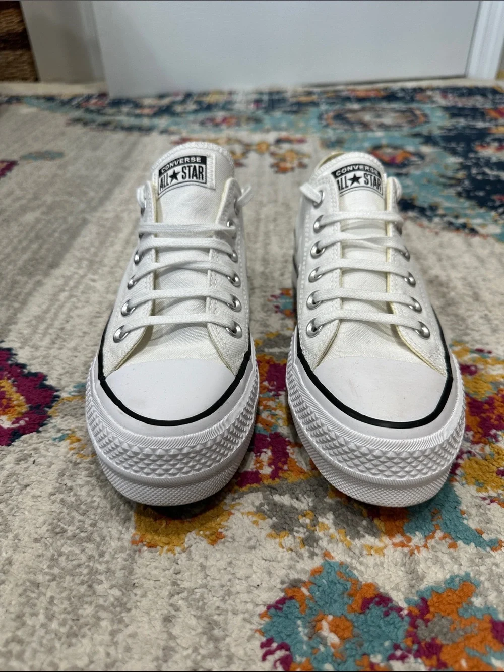 Converse All Star White Low Top Platform Chuck Taylor Sneakers - Picture 2 of 11